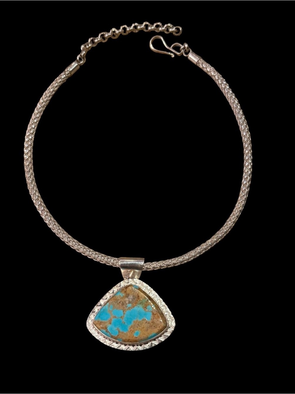 Sterling Silver Kingman Turquoise Pendant Necklace Choker - Gold Matrix